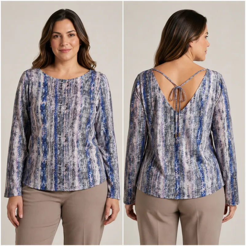 Blusa Feminina de Manga Longa com Decote nas Costas